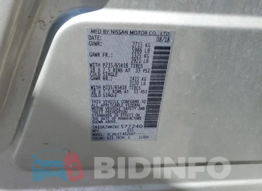 5N1DR2MM2KC577240 Photo# 14