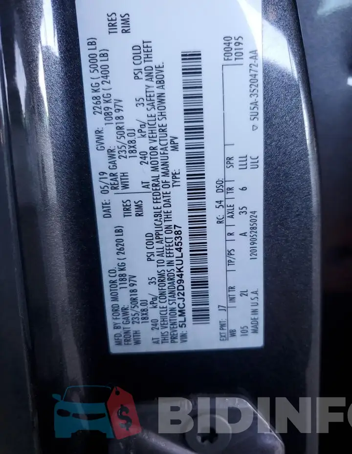 5LMCJ2D94KUL45387 Photo# 13