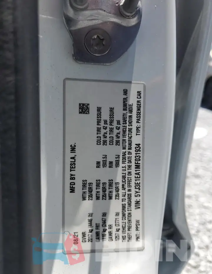 5YJ3E1EA1MF031934 Photo# 13