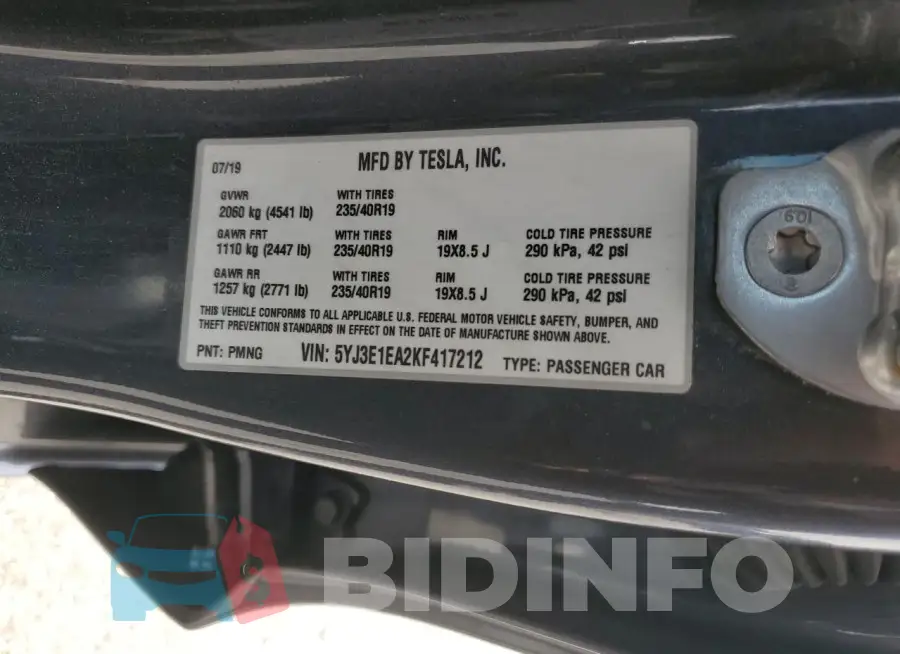 5YJ3E1EA2KF417212 Photo# 12
