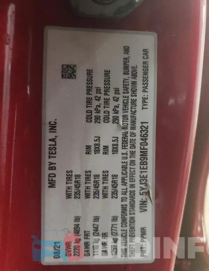 5YJ3E1EB9MF046321 Photo# 12