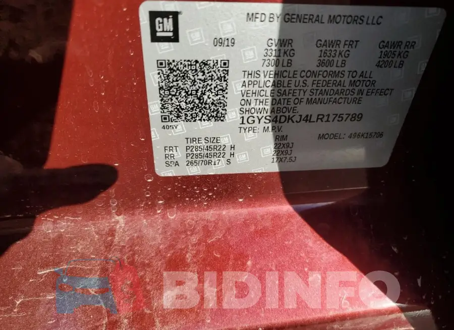 1GYS4DKJ4LR175789 Photo# 13