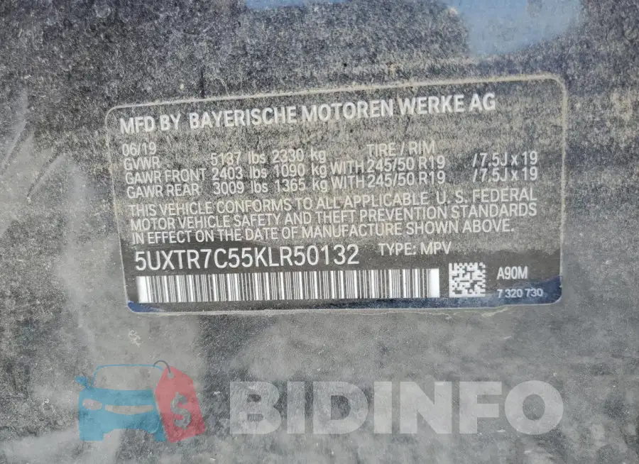 5UXTR7C55KLR50132 Photo# 14