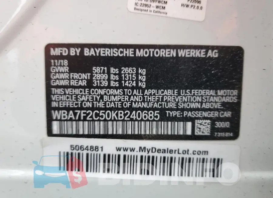 WBA7F2C50KB240685 Photo# 12