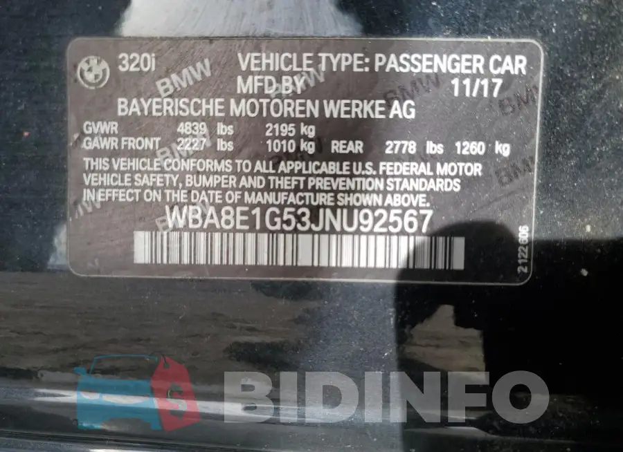 WBA8E1G53JNU92567 Photo# 13
