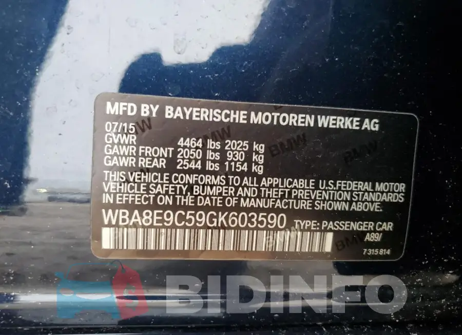 WBA8E9C59GK603590 Photo# 13