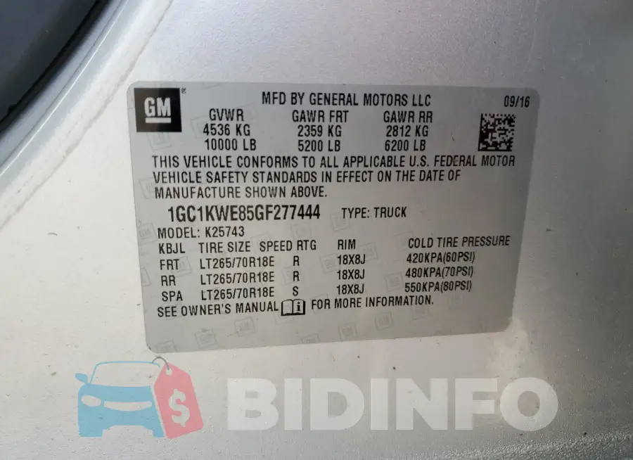 1GC1KWE85GF277444 Photo# 12