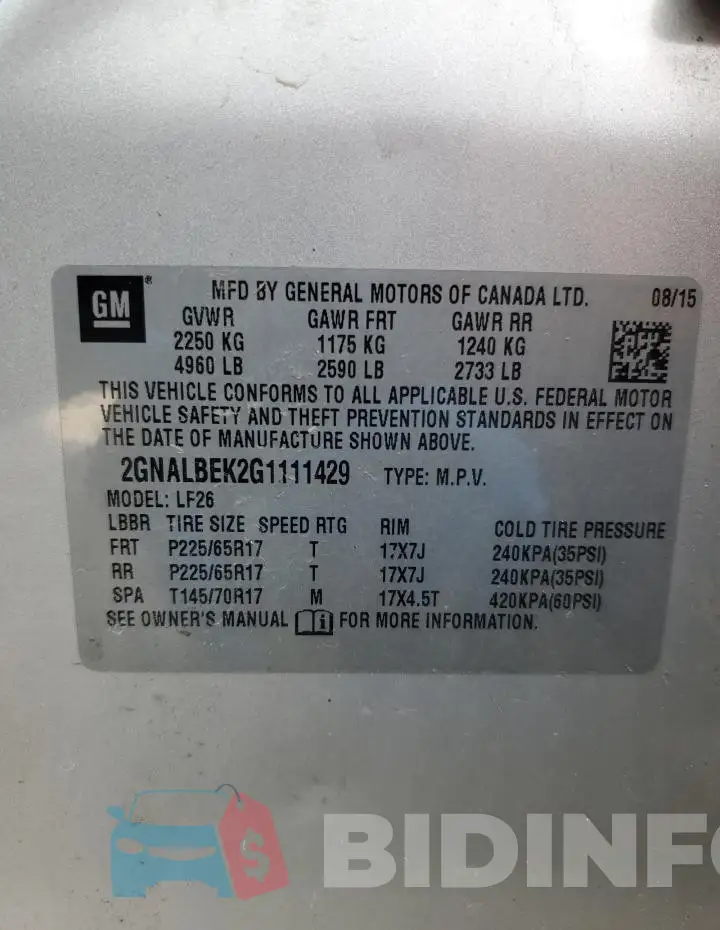 2GNALBEK2G1111429 Photo# 13