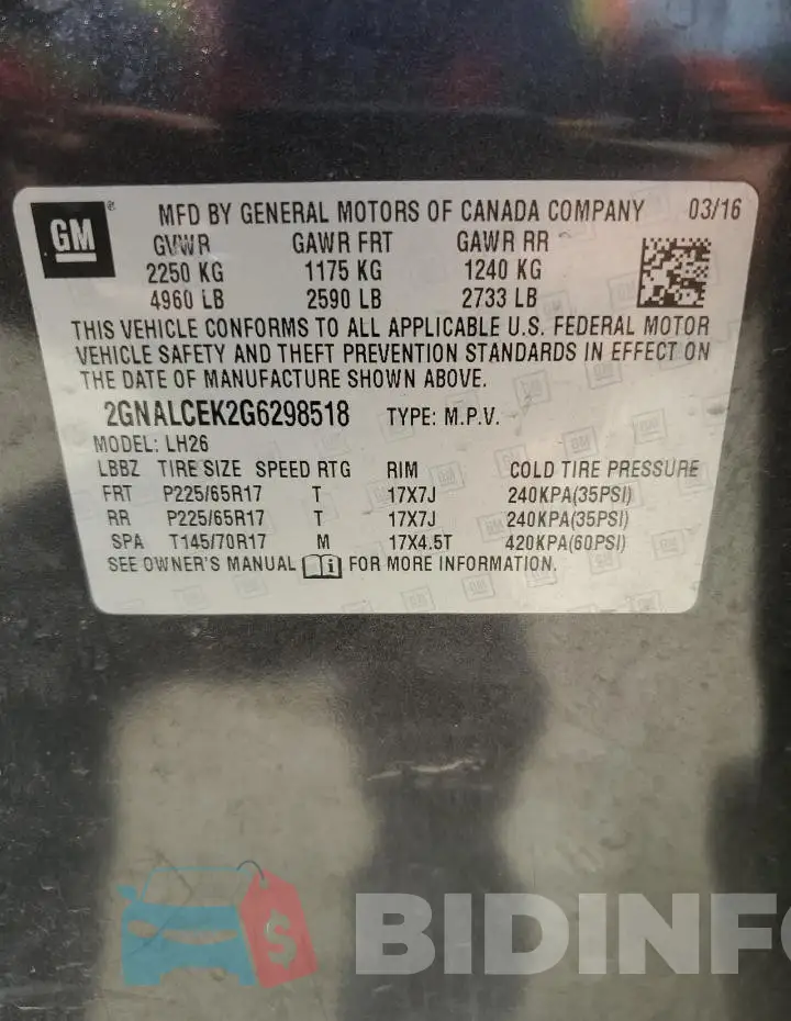 2GNALCEK2G6298518 Photo# 13