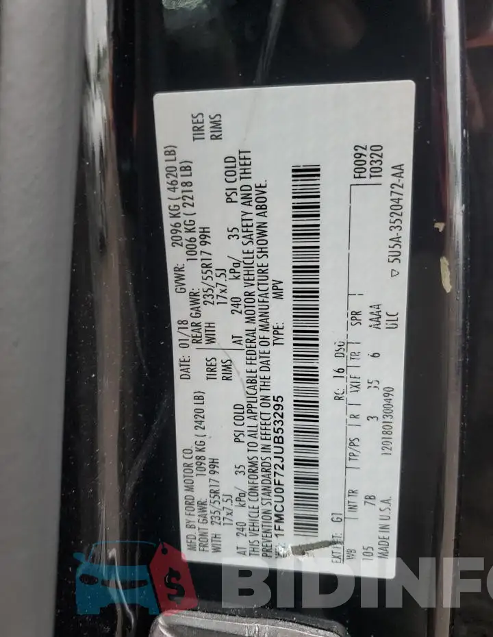 1FMCU0F72JUB53295 Photo# 13