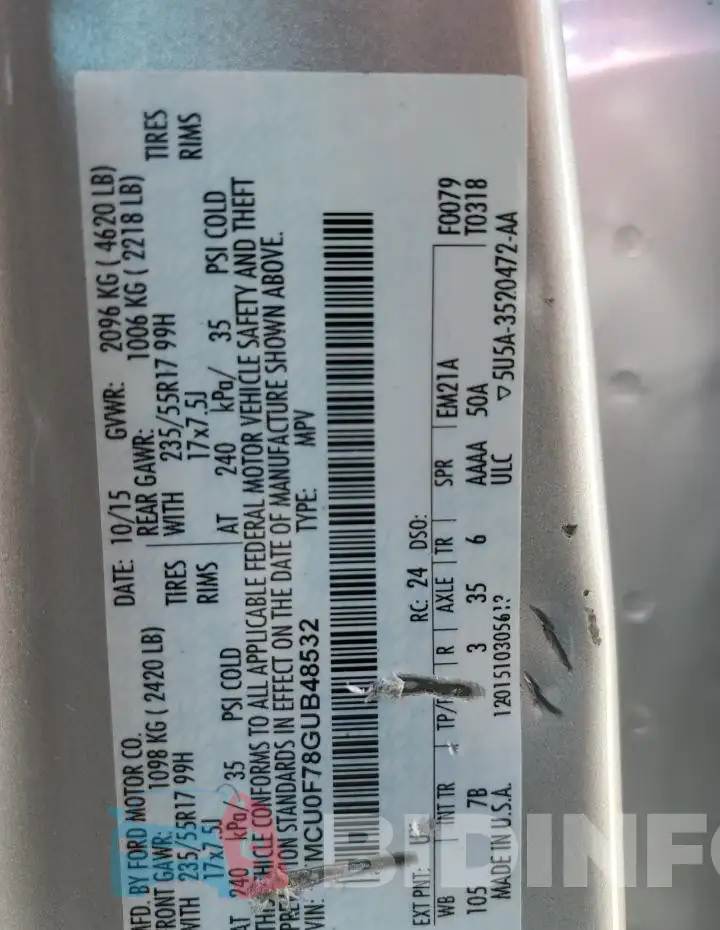 1FMCU0F78GUB48532 Photo# 12