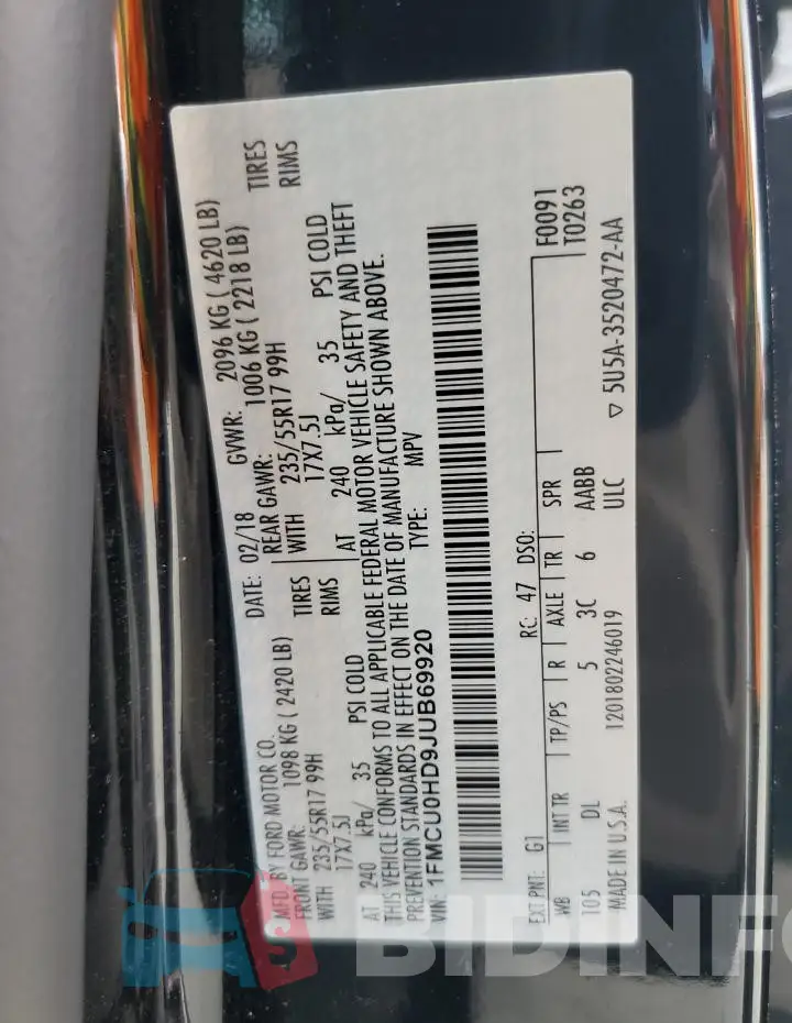 1FMCU0HD9JUB69920 Photo# 13