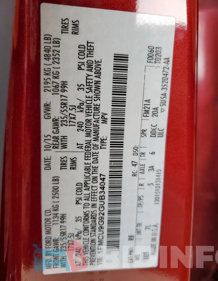 1FMCU9G92GUB34047 Photo# 13