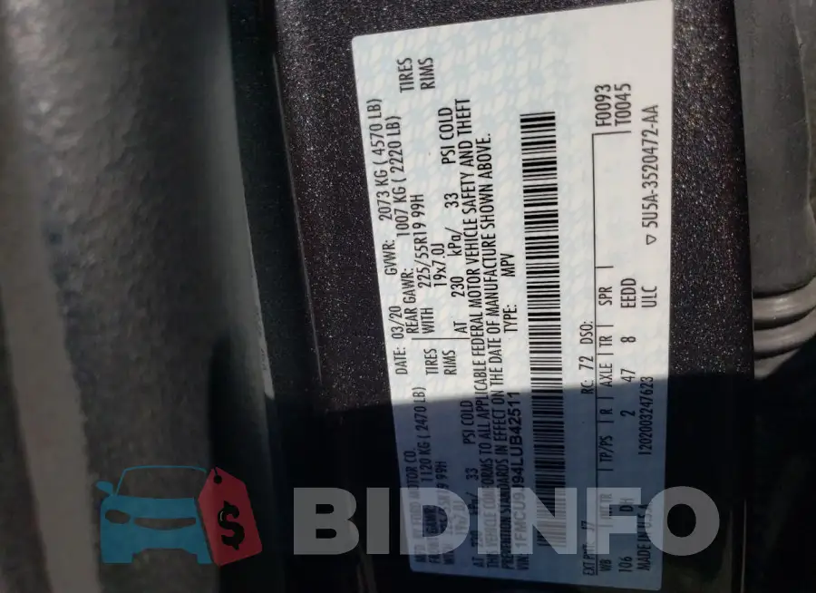 1FMCU9J94LUB42511 Photo# 12