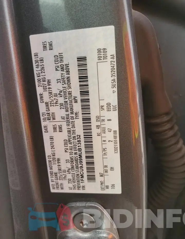 1FMCU9J99MUB13832 Photo# 14