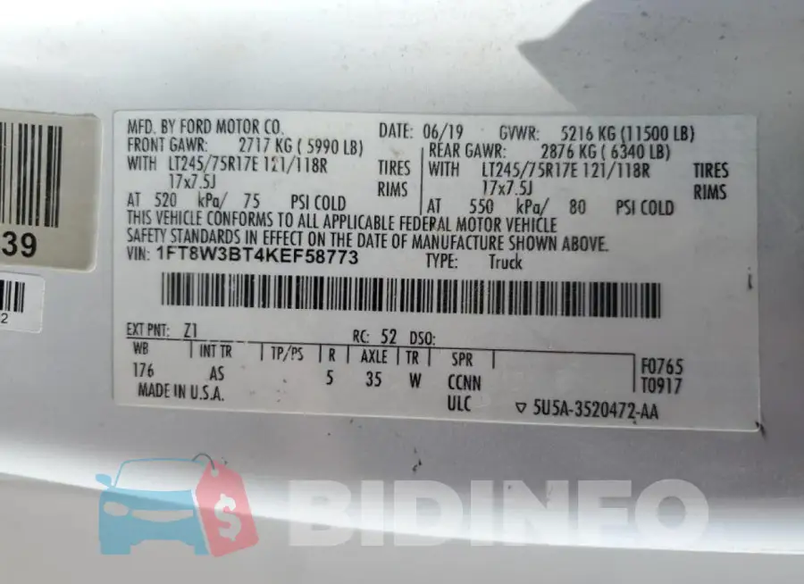1FT8W3BT4KEF58773 Photo# 12