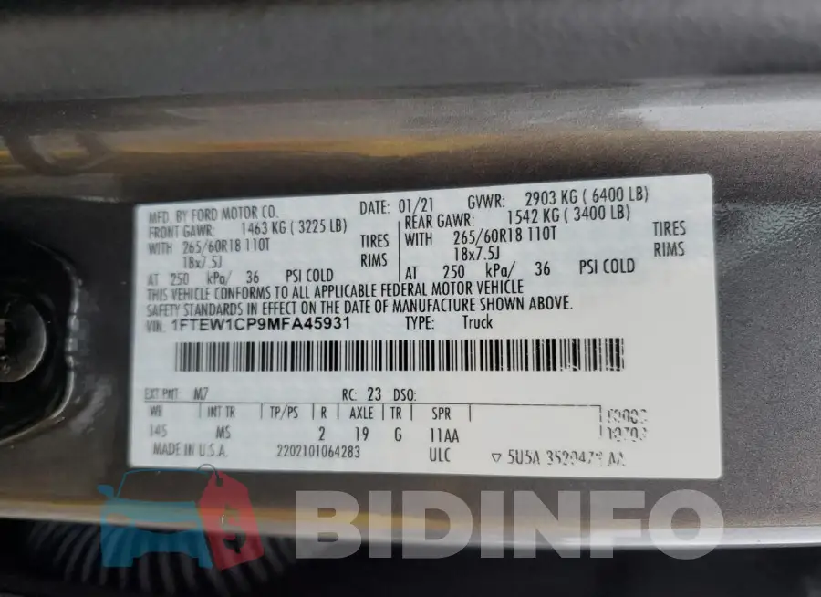 1FTEW1CP9MFA45931 Photo# 13