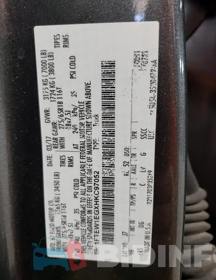 1FTEW1EGXHKC97052 Photo# 13