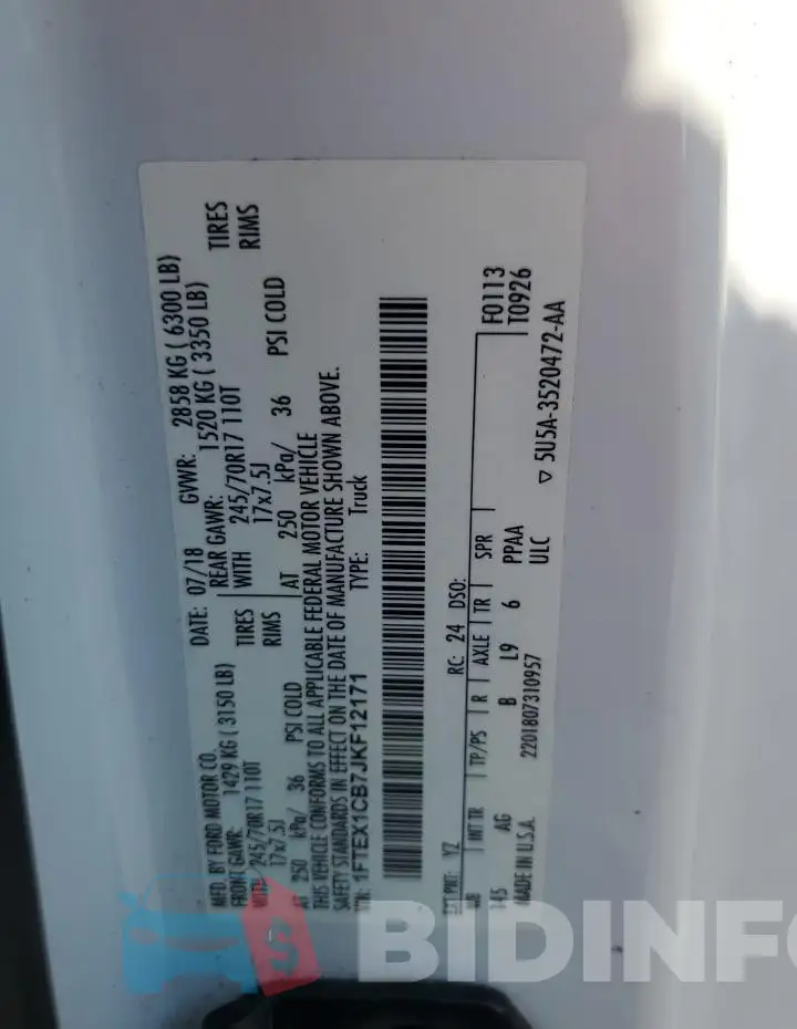 1FTEX1CB7JKF12171 Photo# 12