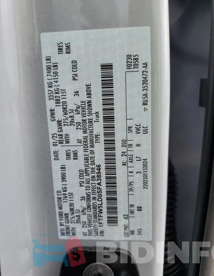 1FTFW5LD0SFA38946 Photo# 12