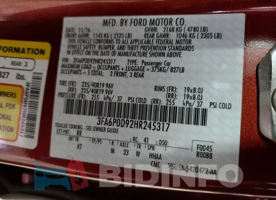 3FA6P0D92HR245317 Photo# 12