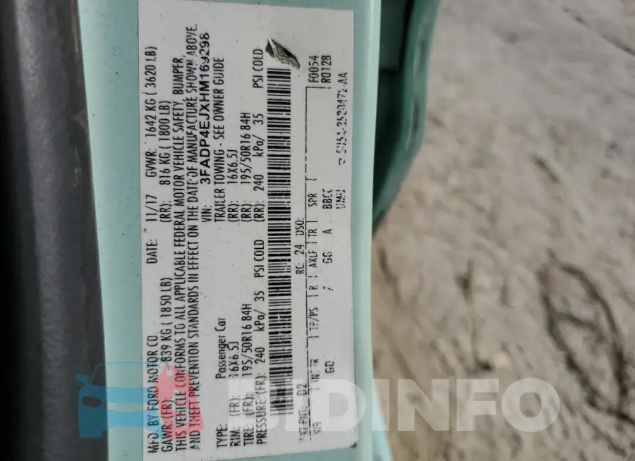 3FADP4EJXHM169298 Photo# 14