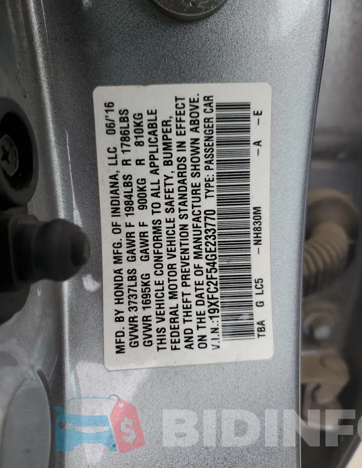 19XFC2F54GE233770 Photo# 12
