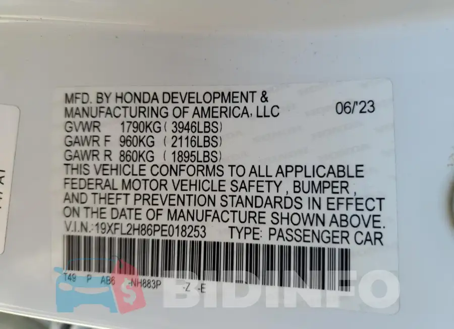 19XFL2H86PE018253 Photo# 12