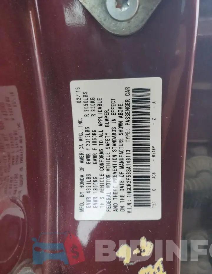 1HGCR2F56GA148113 Photo# 12