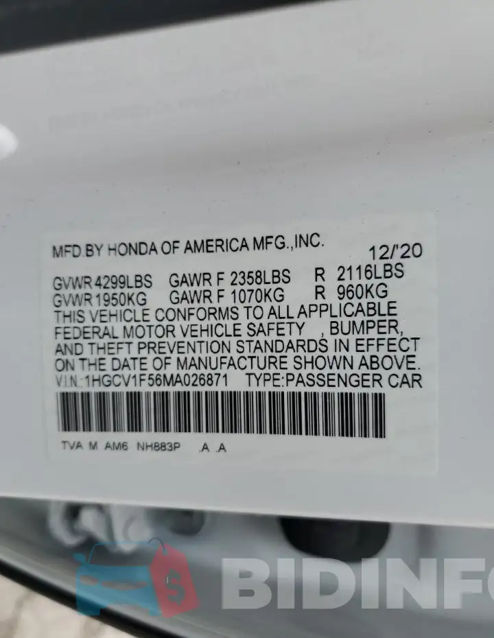 1HGCV1F56MA026871 Photo# 12