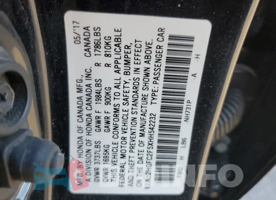 2HGFC2F5XHH542232 Photo# 12
