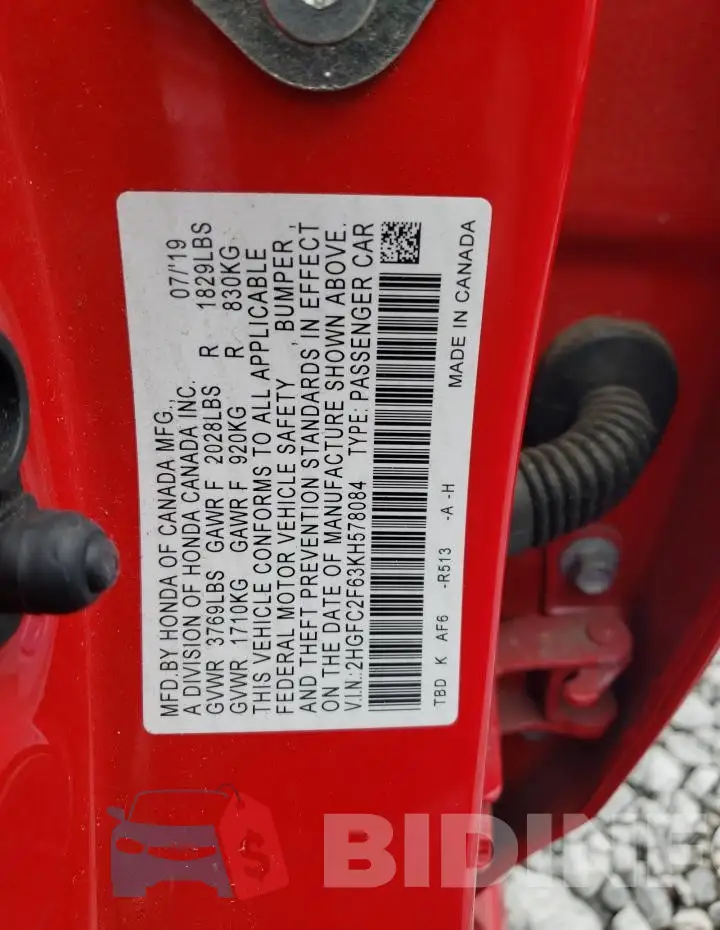 2HGFC2F63KH578084 Photo# 12