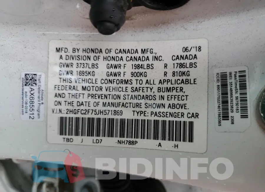 2HGFC2F75JH571869 Photo# 12
