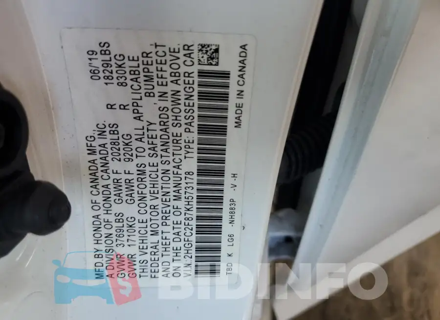 2HGFC2F87KH573178 Photo# 13