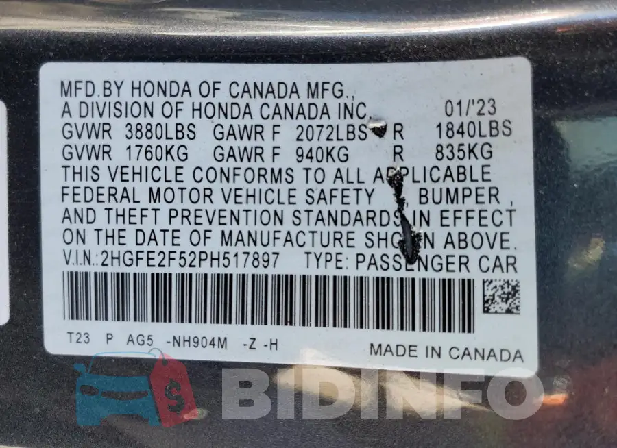 2HGFE2F52PH517897 Photo# 12