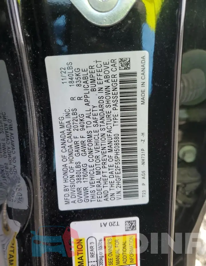 2HGFE2F55PH508580 Photo# 12