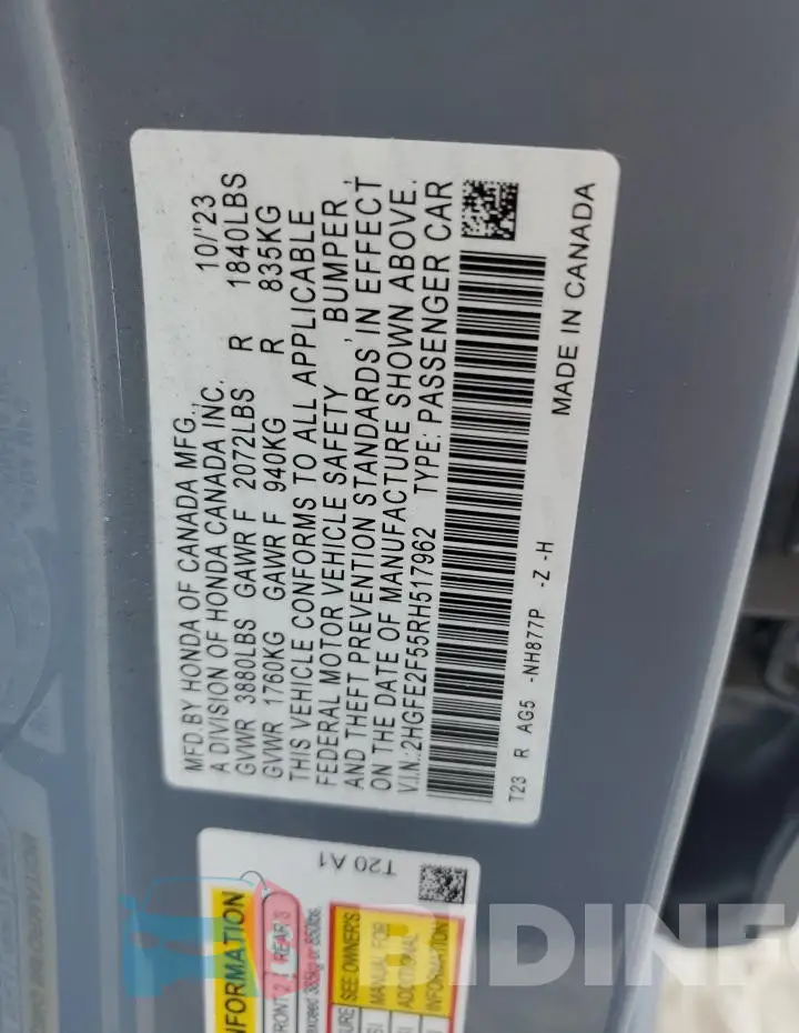 2HGFE2F55RH517962 Photo# 12