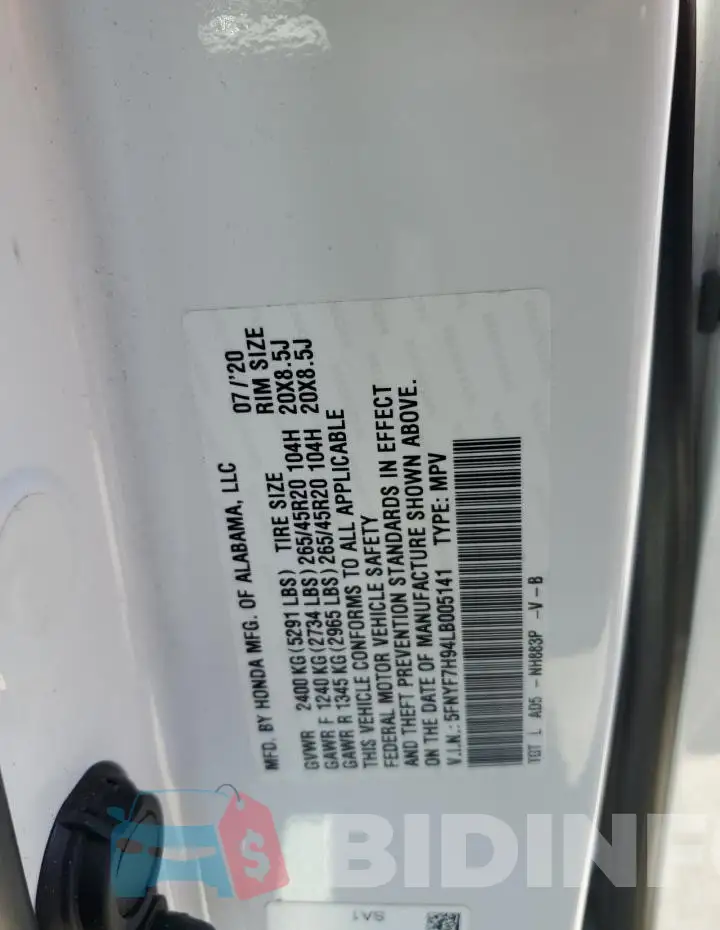 5FNYF7H94LB005141 Photo# 13