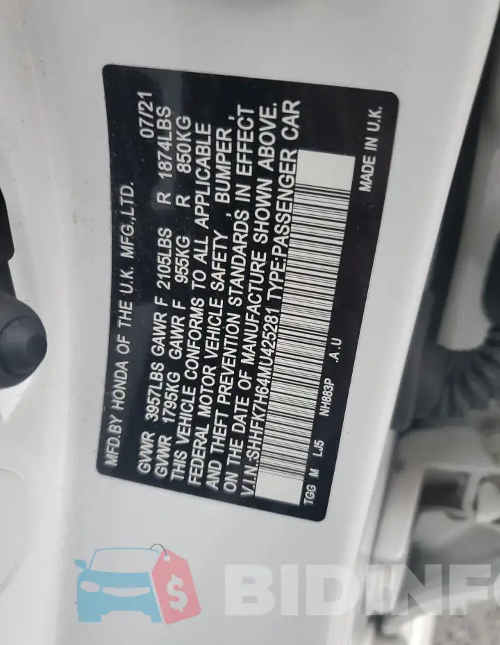 SHHFK7H64MU425281 Photo# 13