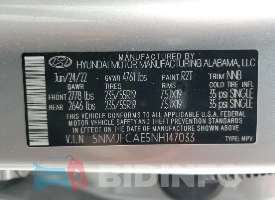5NMJFCAE5NH147033 Photo# 13