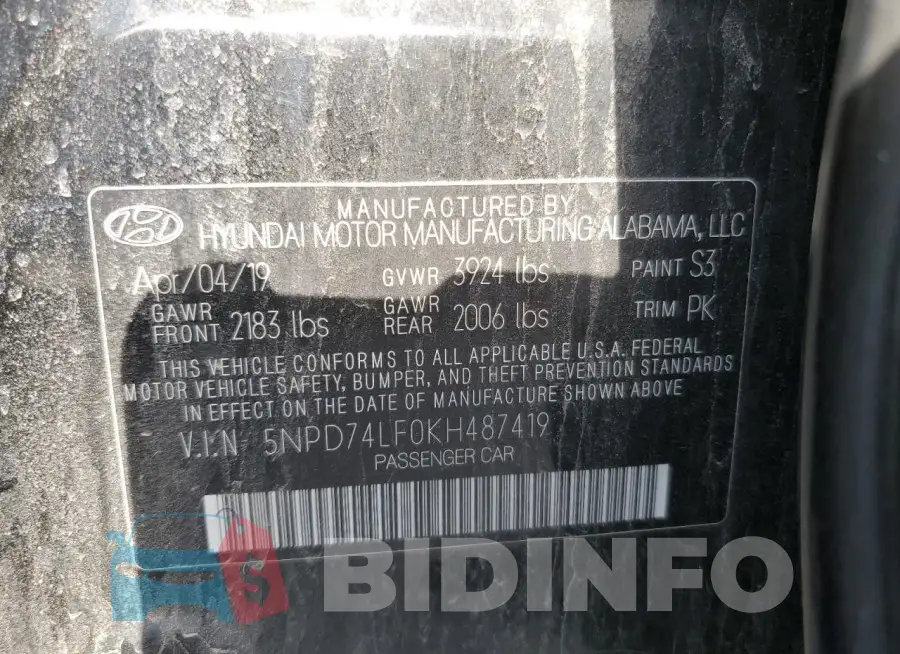 5NPD74LF0KH487419 Photo# 12