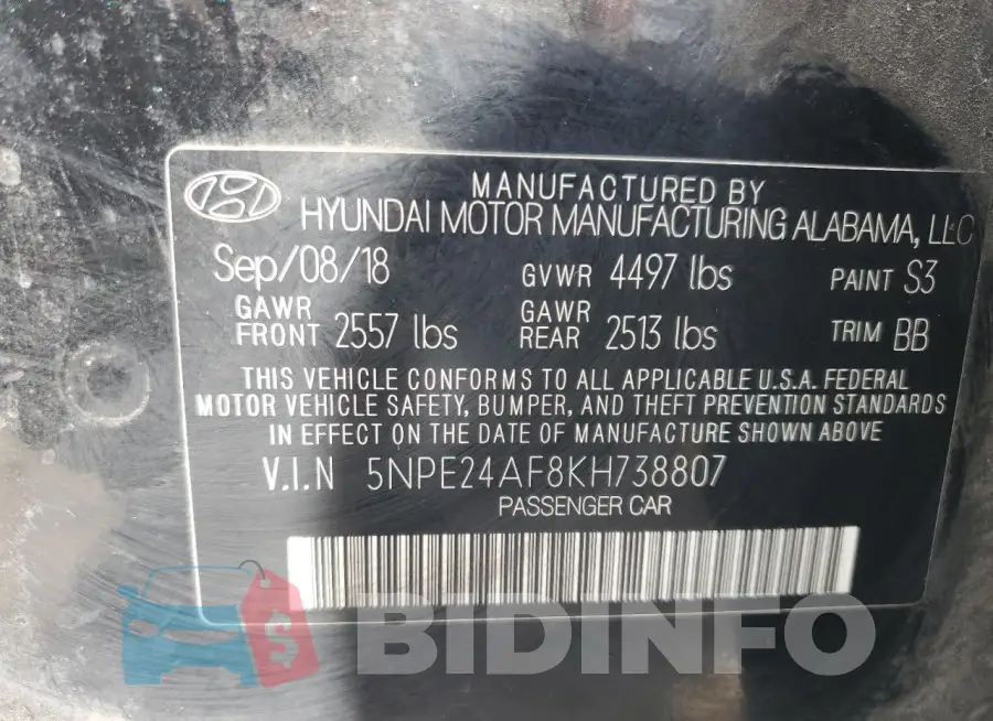 5NPE24AF8KH738807 Photo# 13