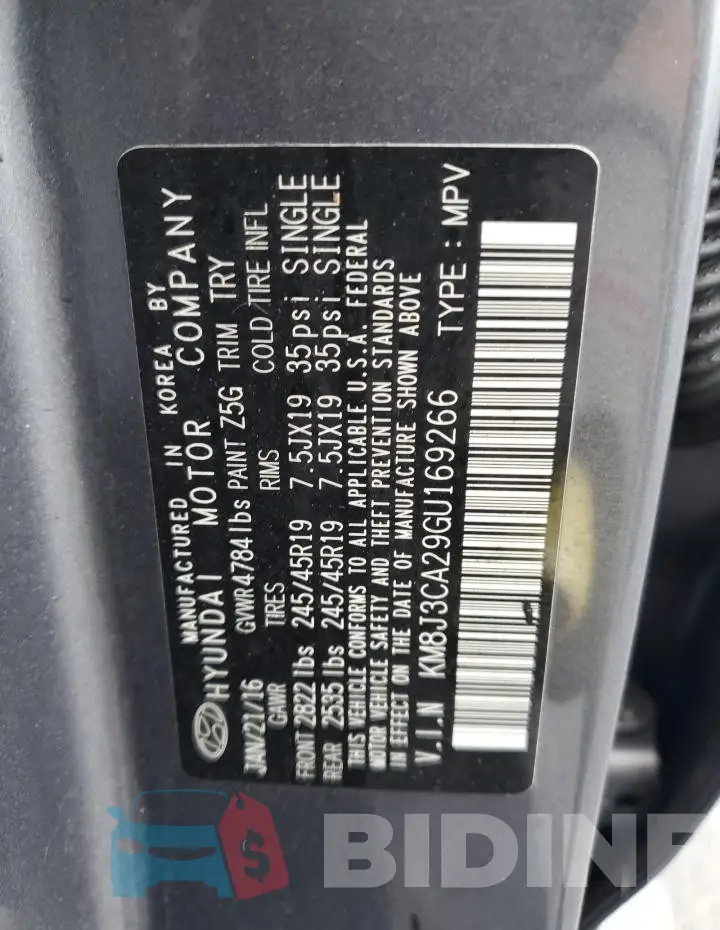 KM8J3CA29GU169266 Photo# 13