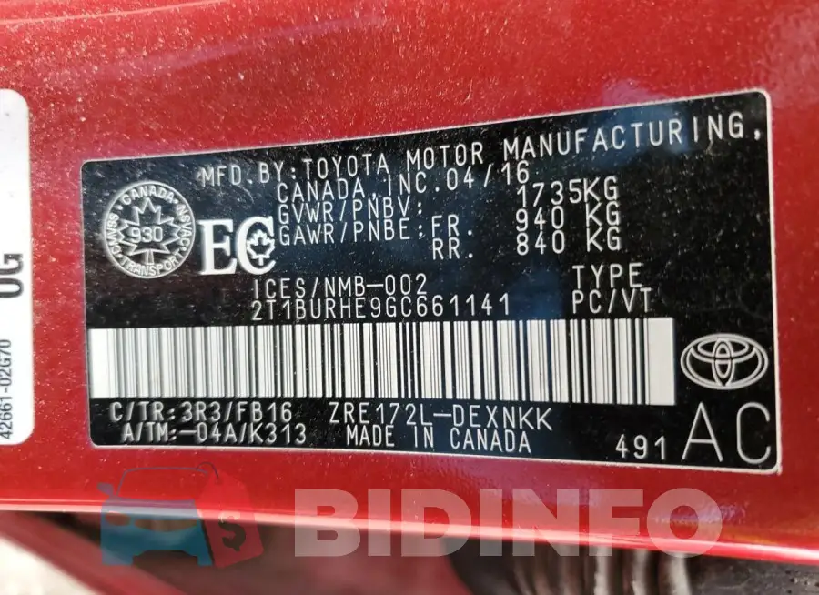 2T1BURHE9GC661141 Photo# 13