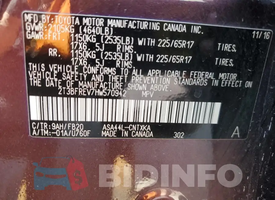 2T3BFREV7HW570942 Photo# 13