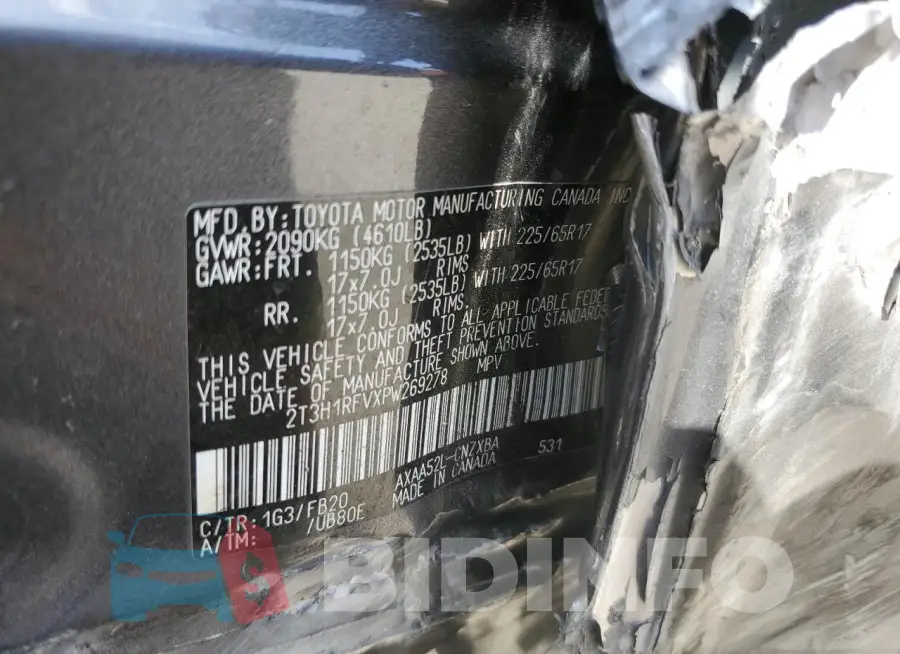 2T3H1RFVXPW269278 Photo# 14