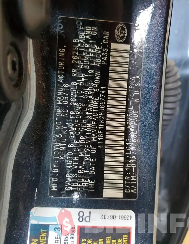 4T1BF1FK2HU667741 Photo# 13
