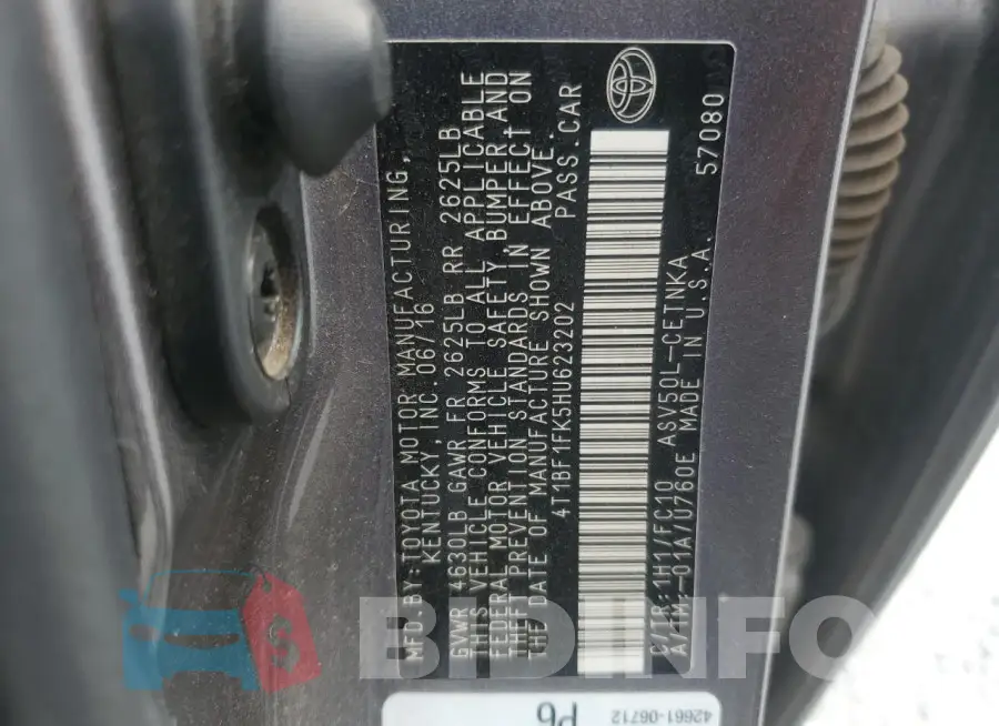 4T1BF1FK5HU623202 Photo# 12
