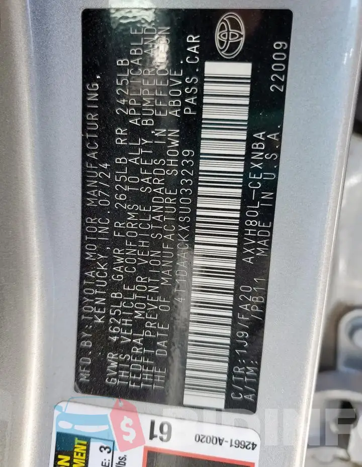 4T1DAACKXSU033239 Photo# 12