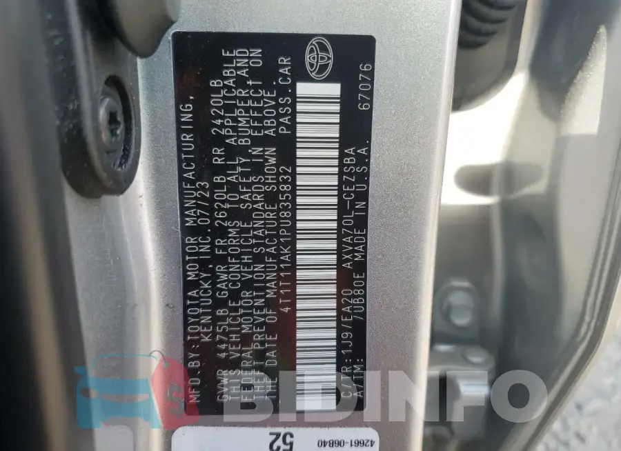 4T1T11AK1PU835832 Photo# 12